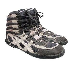 Asics Mens 10.5 Pursuit 2 Black Silver Gray High Top Wrestling Shoes Athletic